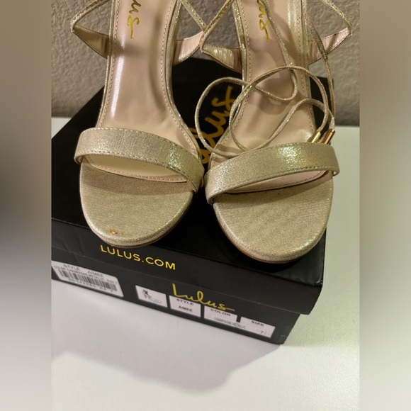 NWT Lulus Aimee Champagne Gold Metallic Lace Up Strappy Heeled Sandals 7 - Picture 4 of 10